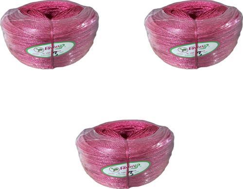 İp Halat FH03 PP Naylon Burgulu Örgü Çamaşır İpi - Pembe - 100 Metre - 3 Adet