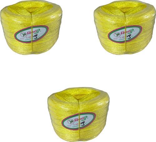 İp Halat FH03 PP Naylon Burgulu Örgü Çamaşır İpi - Sarı - 100 Metre - 3 Adet