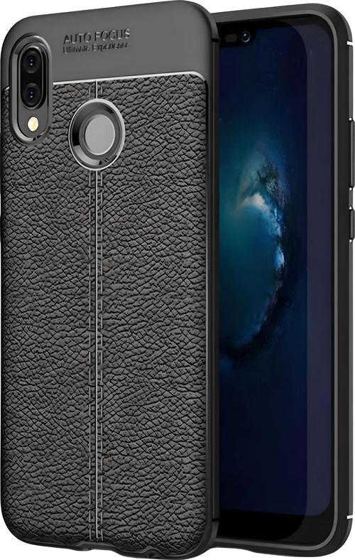 Huawei P20 Lite Uyumlu Kamera Korumalı Deri Görünümlü Silikon Kılıf