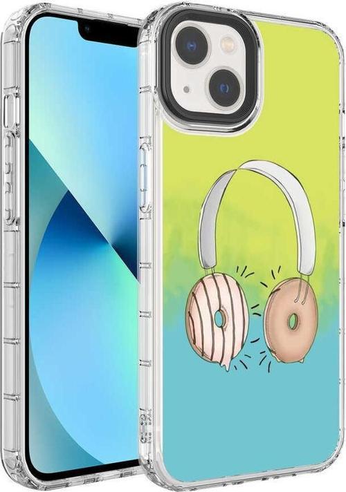 Apple iPhone 13 Kılıf Renkli Desenli Sert Silikon Zore Korn Kılıf NO14