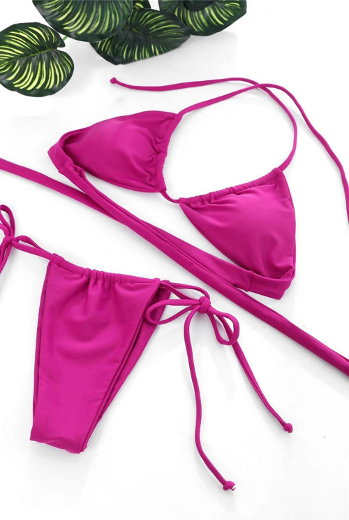 Kadın Fuşya Yandan Bağlamalı Tangalı Üçgen Bikini Mayo Takımı