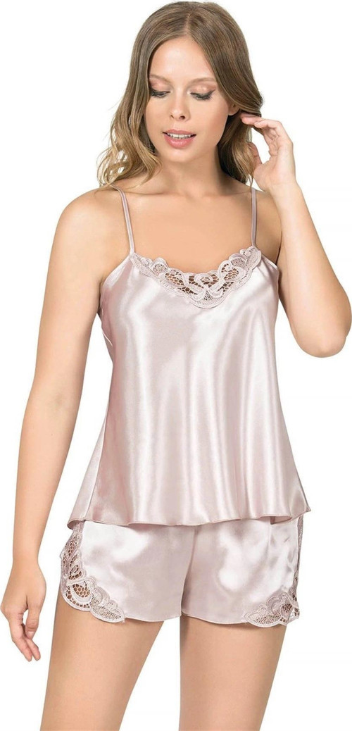 Miss Pudra Saten Babydoll Şort Takımı