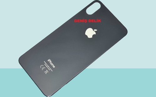 - iPhone XS MAX Arka Pil Batarya Kapağı - Cam kapak Geniş Lens Deliği - SİYAH