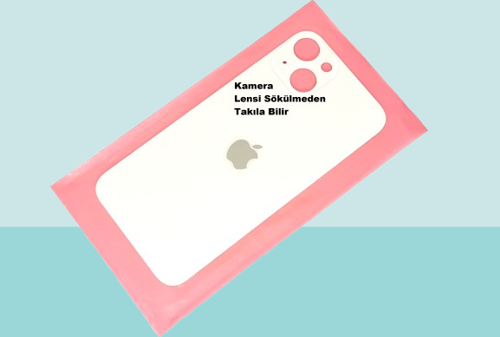 - iPhone 13 Arka Pil Batarya Kapağı - Cam kapak Geniş Lens Deliği - GOLD
