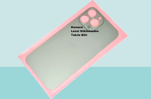 - iPhone 13 PRO MAX Arka Pil Batarya Kapağı - Cam kapak Geniş Lens Deliği - FÜME