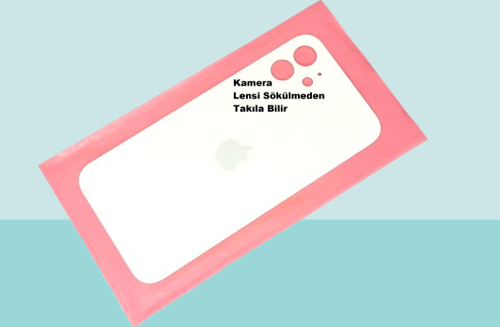 - iPhone 12 Arka Pil Batarya Kapağı - Cam kapak Geniş Lens Deliği - BEYAZ