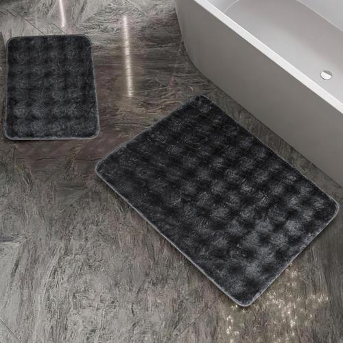 Home Pia 2 li Peluş Banyo Paspası-Antrasit
