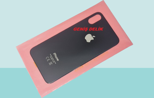 - iPhone XS Arka Pil Batarya Kapağı - Cam kapak Geniş Lens Deliği - SİYAH