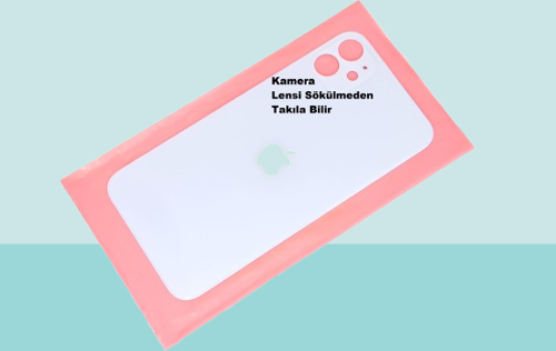 - iPhone 11 Arka Pil Batarya Kapağı - Cam kapak Geniş Lens Deliği - MAVİ
