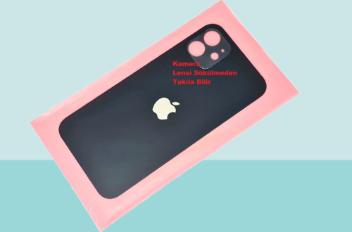 - iPhone 12 Arka Pil Batarya Kapağı - Cam kapak Geniş Lens Deliği - SİYAH