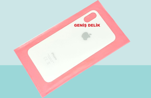 - iPhone X Arka Pil Batarya Kapağı - Cam kapak Geniş Lens Deliği - BEYAZ