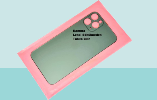 - iPhone 11 PRO Arka Pil Batarya Kapağı - Cam kapak Geniş Lens Deliği - YEŞİL