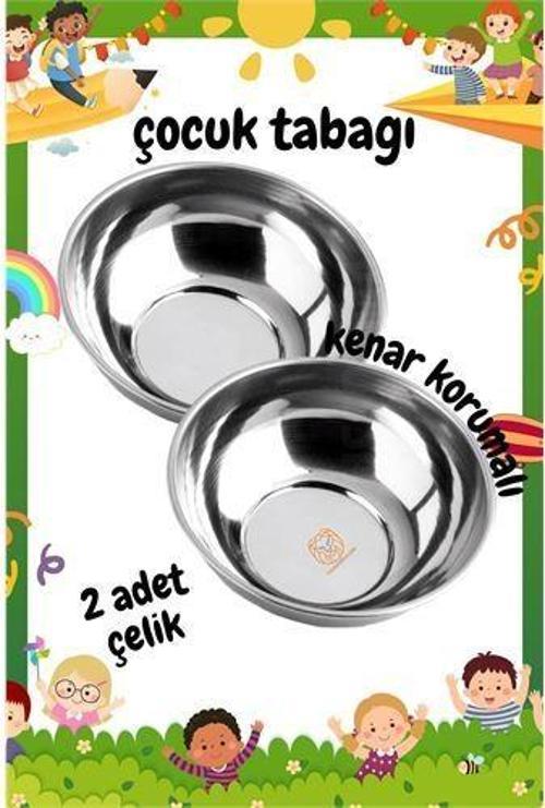 Derin Çocuk Tabağı Güvenli Kenarlı Çelik 2 Adet 16 cm
