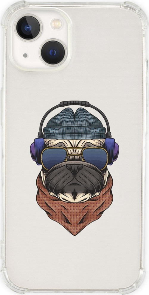 İphone 13 Uyumlu Pug Desenli Anti Shock Olex Köşe Darbe Korumalı Silikonlu Şeffaf Kılıf