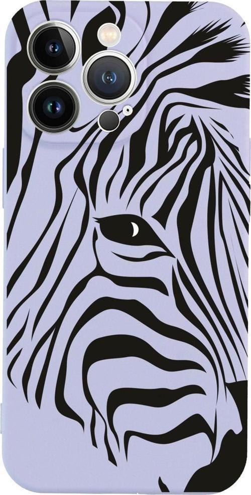 İphone 13 Pro Zebra Head Tasarımlı Lila Telefon Kılıfı