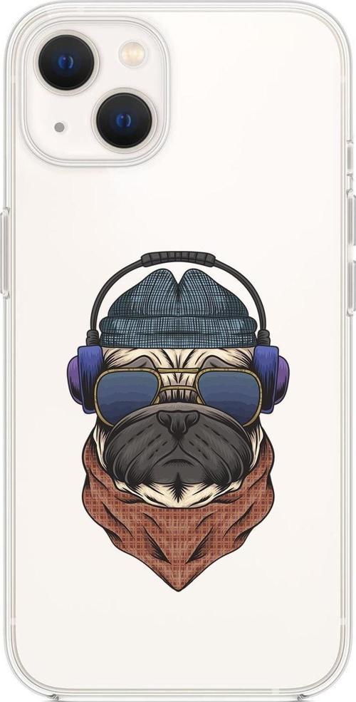 İphone 13 Mini Uyumlu Pug Desenli Premium Silikonlu Şeffaf Telefon Kılıfı