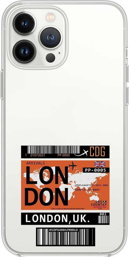 İphone 13 Pro Max Uyumlu London Ticket Desenli Premium Silikonlu Şeffaf Telefon Kılıfı