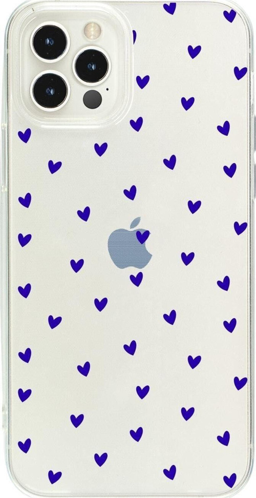 İphone 13 Pro Minik Kalpler Lacivert Desenli Şeffaf Telefon Kılıfı
