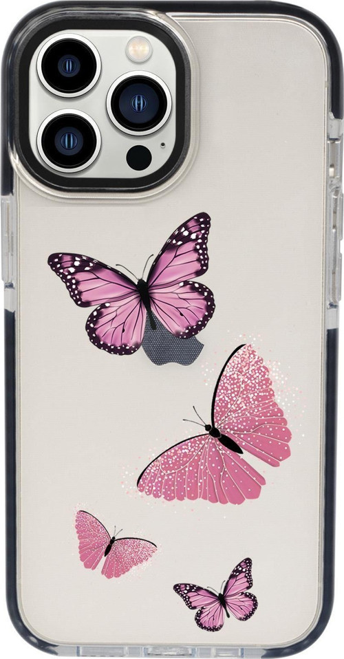 İphone 13 Pro Pembe Kelebekler Candy Bumper Darbe Emci Silikonlu Telefon Kılıfı