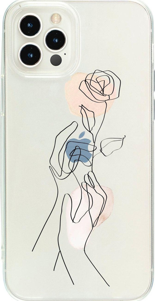 İphone 13 Pro Max Hands Holding Roses Desenli Şeffaf Telefon Kılıfı