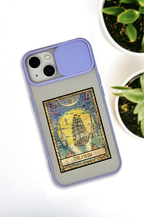 İphone 13 Uyumlu The Moon Desenli Kamera Koruma Sürgülü Kapaklı Telefon Kılıfı