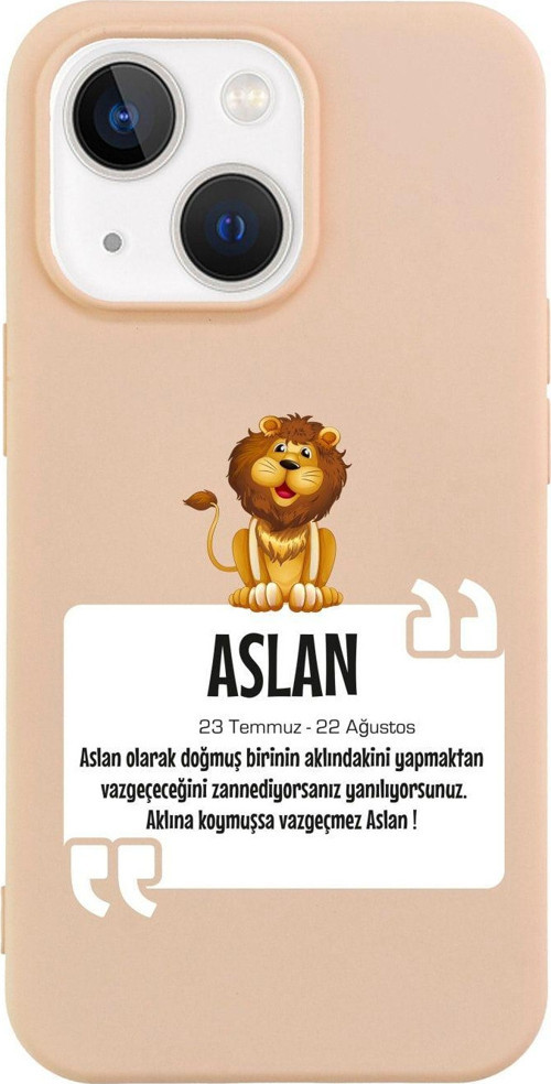 İphone 13 Aslan Burcu Tasarımlı Pembe Telefon Kılıfı
