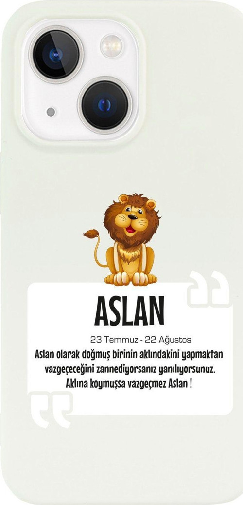 İphone 13 Aslan Burcu Tasarımlı Beyaz Telefon Kılıfı