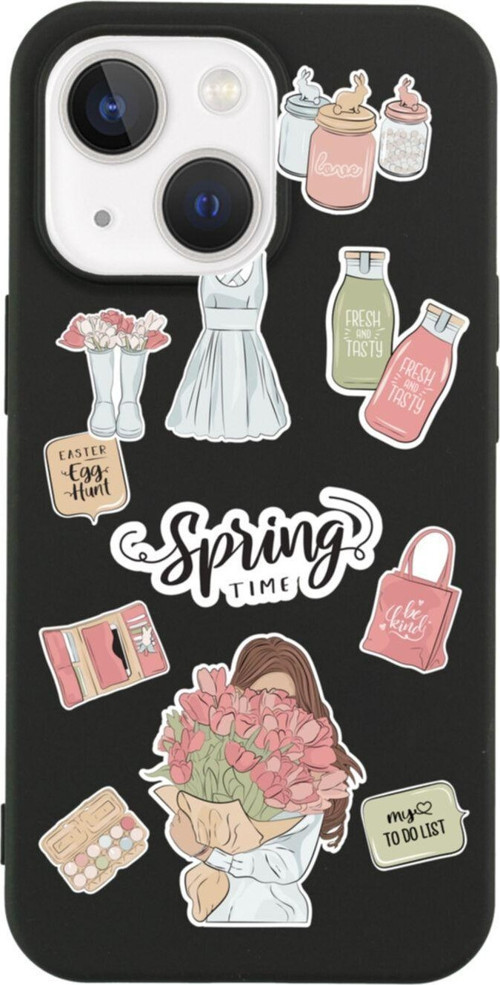 İphone 13 Spring Time Tasarımlı Siyah Telefon Kılıfı
