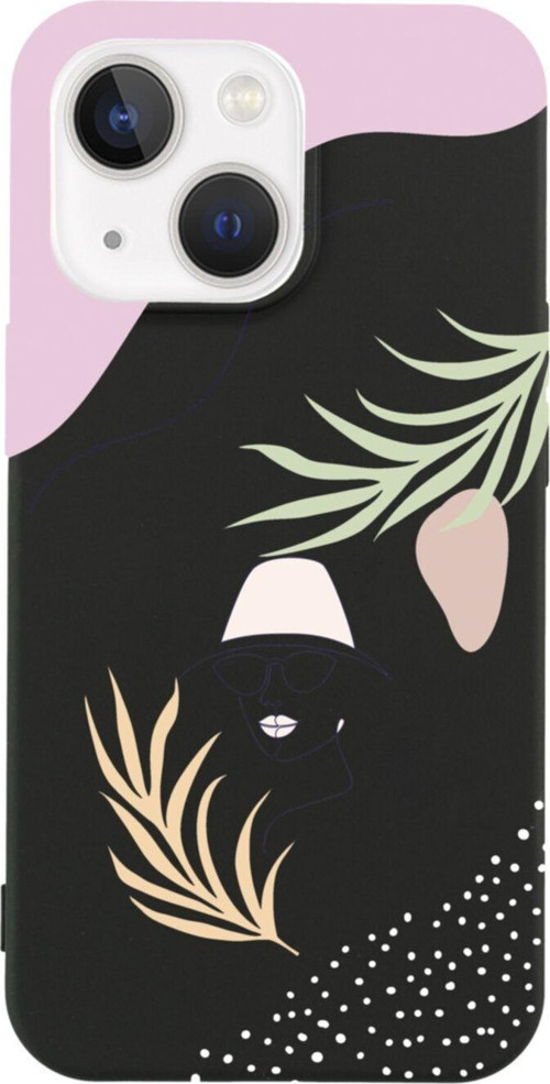 İphone 13 Face Art Flower Tasarımlı Siyah Telefon Kılıfı