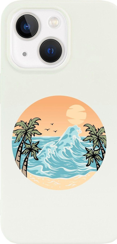 İphone 13 Summer Beach Tasarımlı Beyaz Telefon Kılıfı