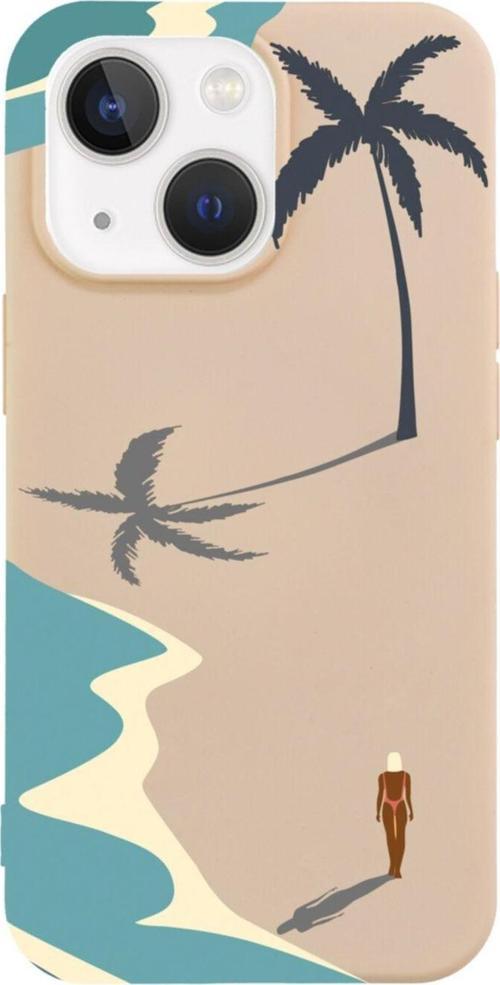 İphone 13 Beach Woman Tasarımlı Pembe Telefon Kılıfı
