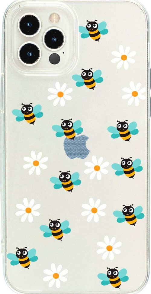 İphone 13 Pro Max Bee Etiket Desenli Şeffaf Telefon Kılıfı
