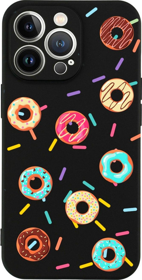 İphone 13 Donuts Tasarımlı Siyah Telefon Kılıfı