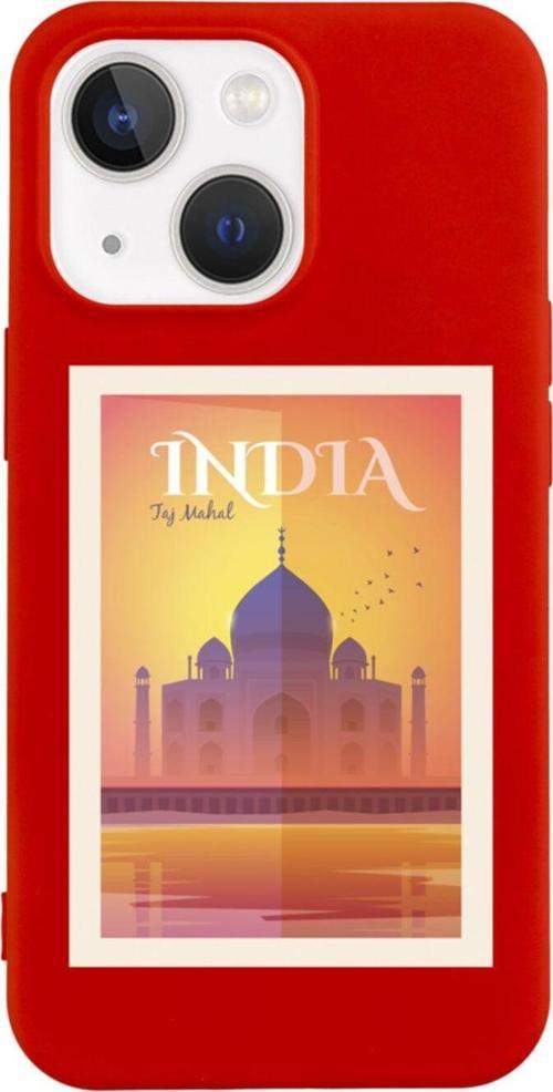 İphone 13 Tac Mahal India Tasarımlı Kırmızı Telefon Kılıfı