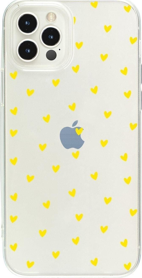 İphone 13 Pro Max Minik Kalpler Sarı Desenli Şeffaf Telefon Kılıfı