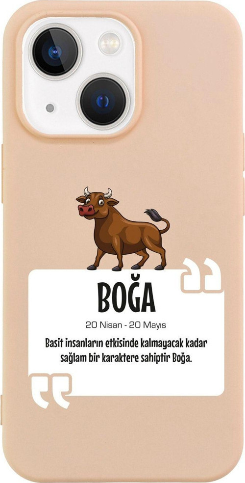 İphone 13 Boğa Burcu Tasarımlı Pembe Telefon Kılıfı