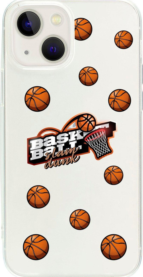 İphone 13 Mini Basketbol Top Desenli Şeffaf Telefon Kılıfı