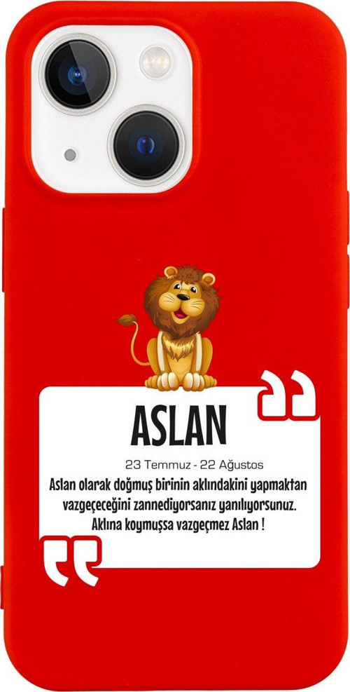İphone 13 Aslan Burcu Tasarımlı Kırmızı Telefon Kılıfı