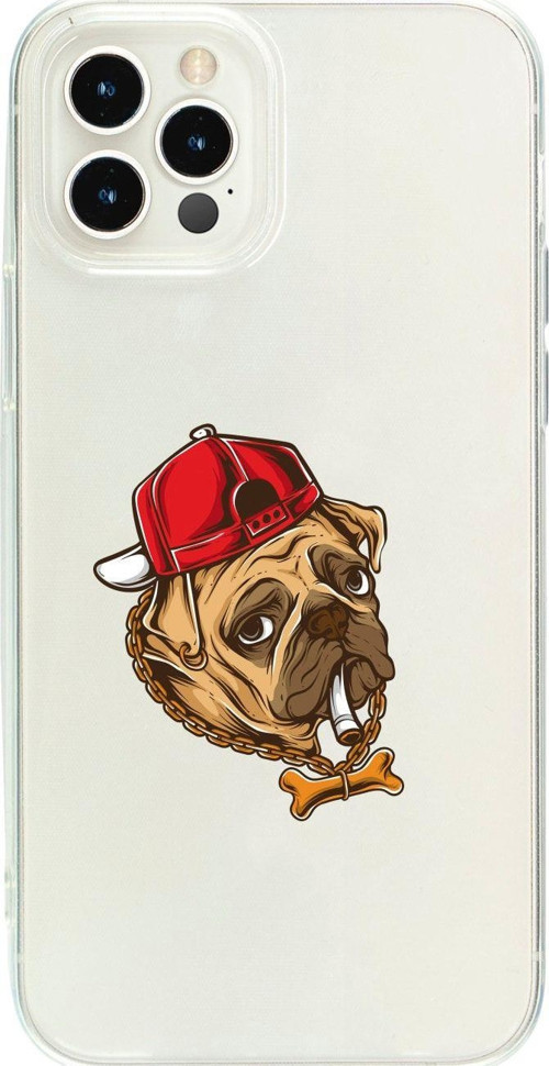 İphone 13 Pro Max Efkarlı Pug Desenli Şeffaf Telefon Kılıfı