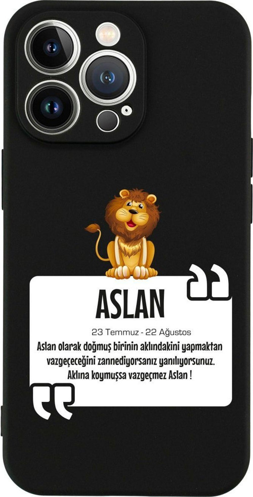İphone 13 Aslan Burcu Tasarımlı Siyah Telefon Kılıfı