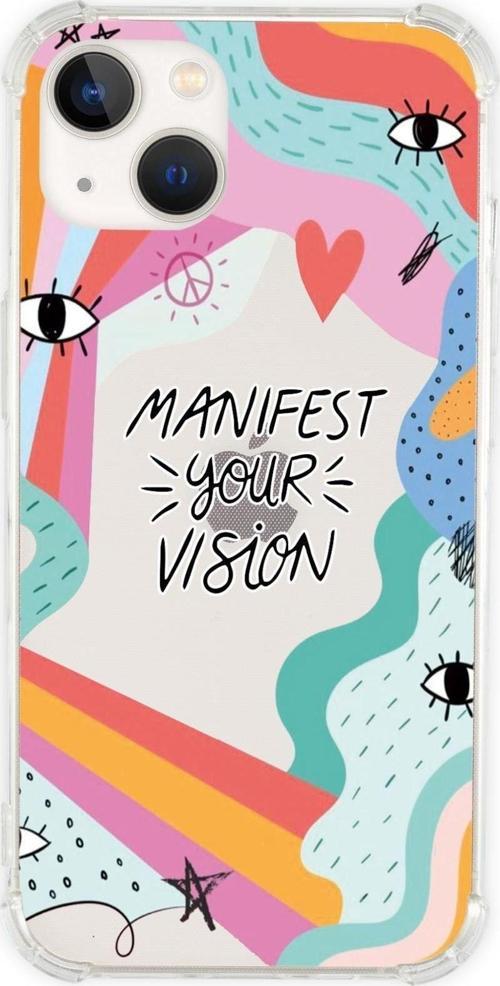 İphone 13 Uyumlu Manifest Your Vision Desenli Anti Shock Olex Köşe Darbe Korumalı Silikonlu Şeffaf K