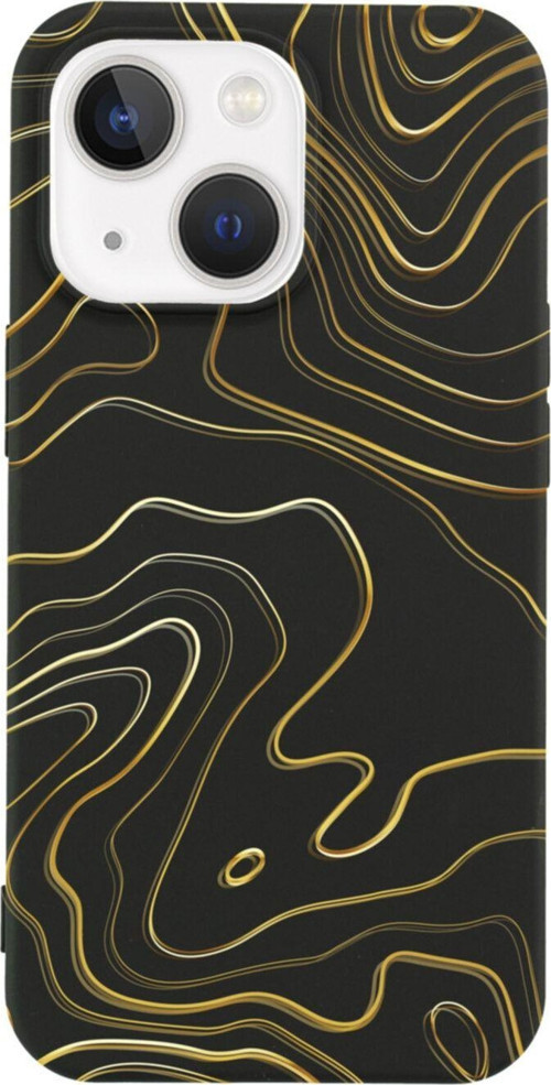 İphone 13 Golden Line Tasarımlı Siyah Telefon Kılıfı