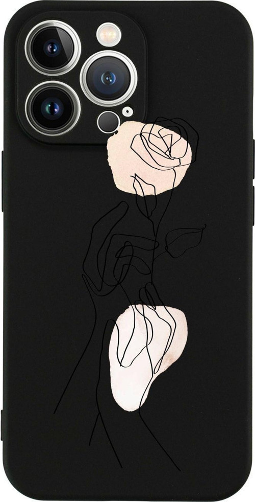 İphone 13 Pro Hands Holding Roses Tasarımlı Siyah Telefon Kılıfı