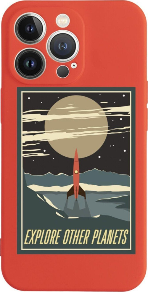 İphone 13 Pro Explore Other Planets Tasarımlı Kırmızı Telefon Kılıfı