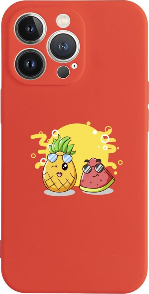 İphone 13 Pro Ananas Ve Karpuz Tasarımlı Kırmızı Telefon Kılıfı