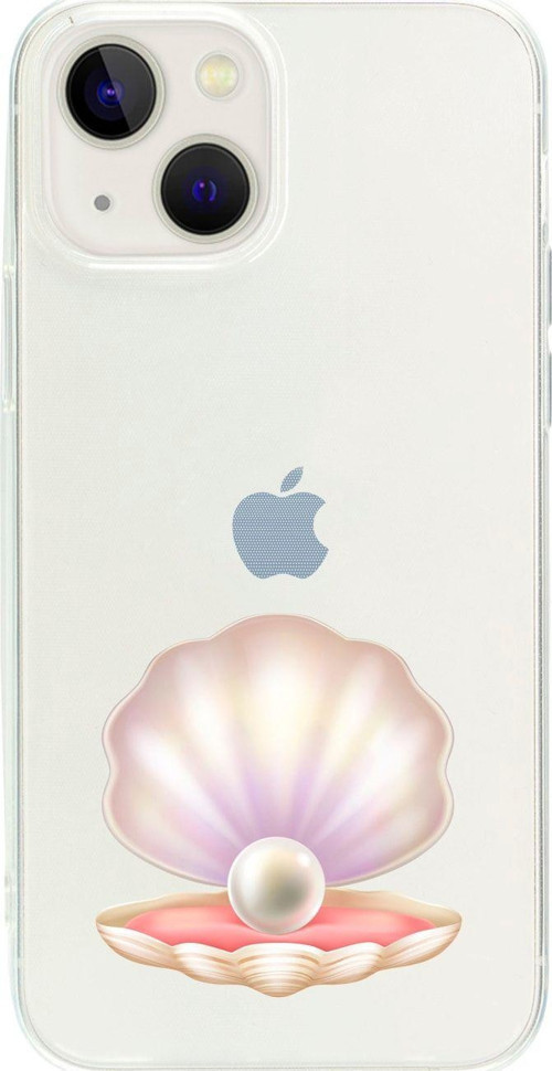 İphone 13 Mini Incili Deniz Kabuğu Desenli Şeffaf Telefon Kılıfı