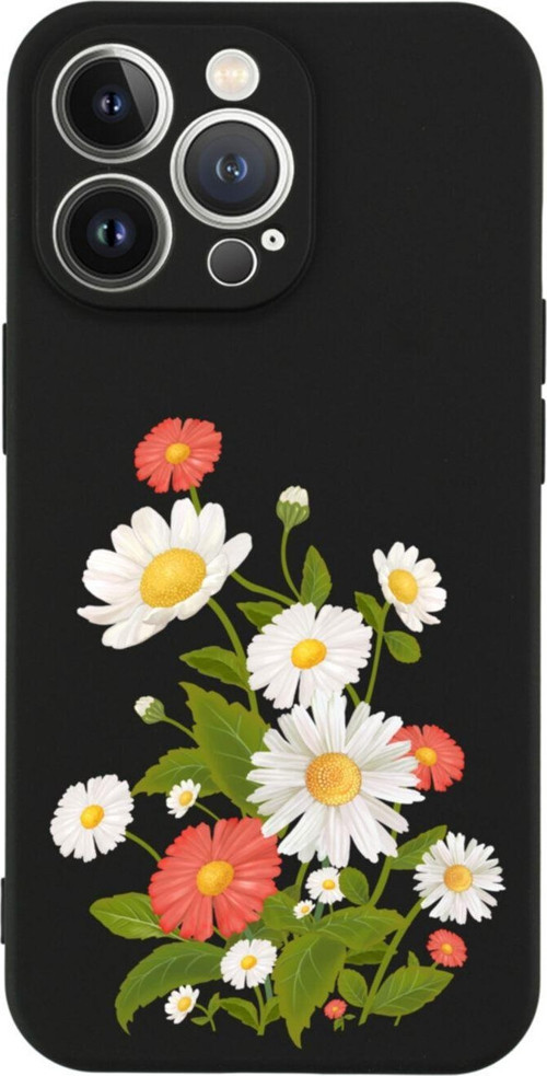 İphone 13 Pro Daisy Tasarımlı Siyah Telefon Kılıfı