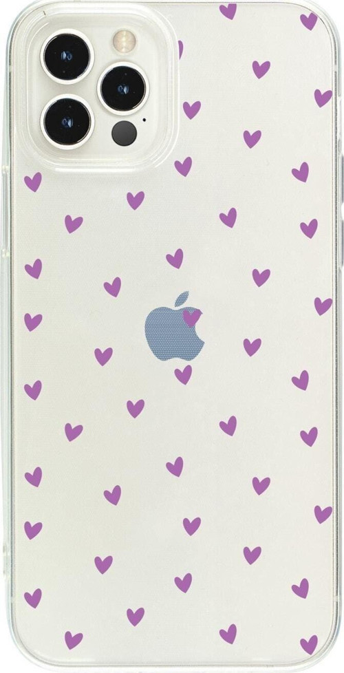 İphone 13 Pro Minik Kalpler Mor Desenli Şeffaf Telefon Kılıfı