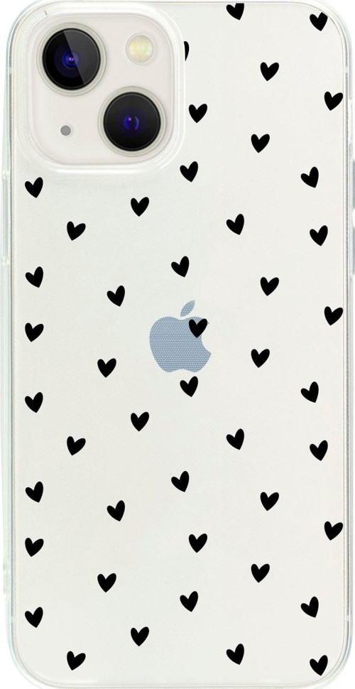 İphone 13 Mini Minik Kalpler Siyah Desenli Şeffaf Telefon Kılıfı