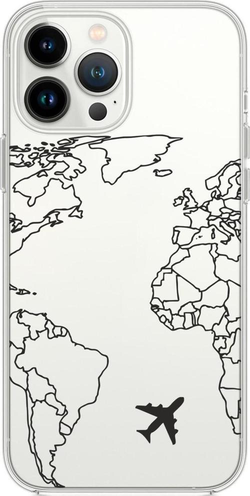 İphone 13 Pro Max Uyumlu World Map Lines Desenli Premium Silikonlu Şeffaf Telefon Kılıfı
